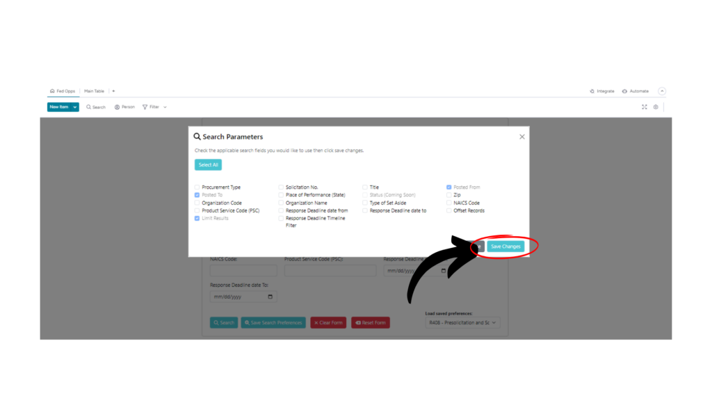 Select your sam.gov search criteria and save your search.
